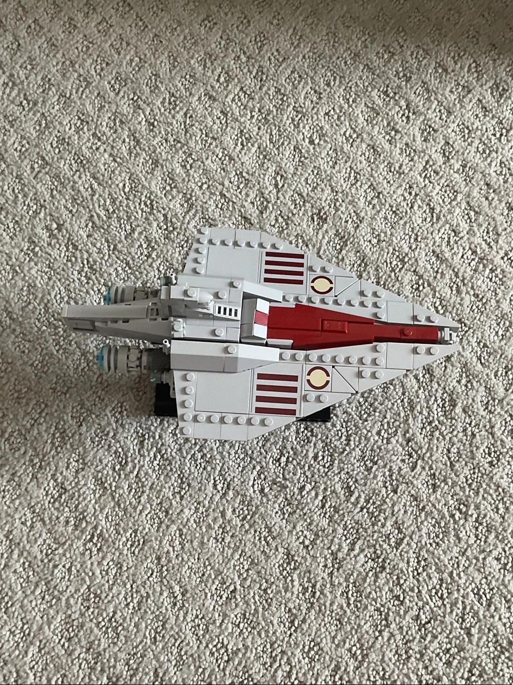 LEGO Gray and Red Starship Display Model with Stand